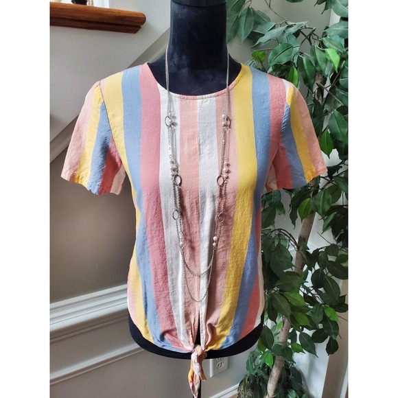 Madewell Women's Multicolor Cotton Round Neck Short Sleeve Top Blouse Size 2XS - Picture 3 of 10